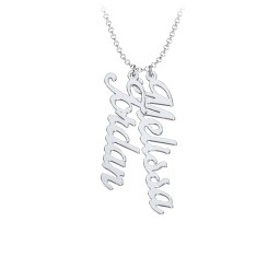 Personalised Vertical 2 Names Necklace in Glamorous Font in 925 Sterling Silver