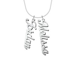 Personalised Vertical 2 Names Necklace in Glamorous Font – 9kt Yellow Gold