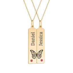 Engravable Butterfly Bar Necklace Set with Birthstones