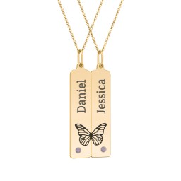 Engravable Butterfly Bar Necklace Set with Birthstones