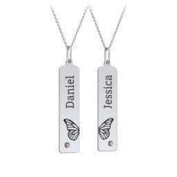 Engravable Butterfly Bar Necklace Set with Birthstones