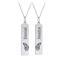 Engravable Butterfly Bar Necklace Set with Birthstones