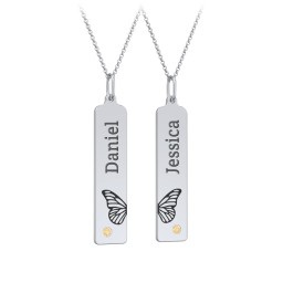 Engravable Butterfly Bar Necklace Set with Birthstones