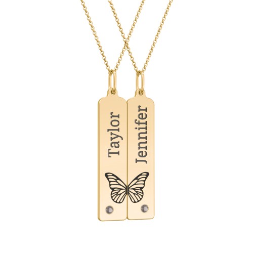 Engravable Butterfly Bar Necklace Set with Birthstones