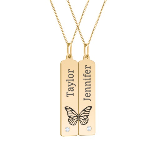 Engravable Butterfly Bar Necklace Set with Birthstones