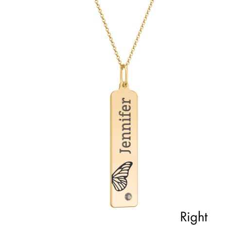 Engravable Butterfly Bar Necklace Set with Birthstones