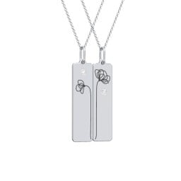 Engravable Floral Bar Necklace Set with Birthstones
