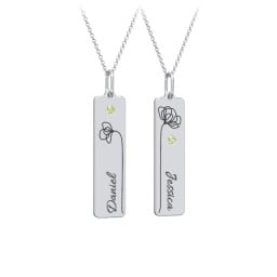 Engravable Floral Bar Necklace Set with Birthstones