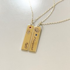 Engravable Floral Bar Necklace Set with Birthstones
