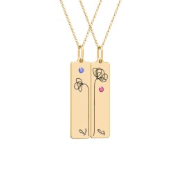 Engravable Floral Bar Necklace Set with Birthstones in 9K Solid Yellow Gold
