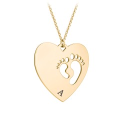 Engravable Heart with Baby Feet Cutouts Pendant in 18K Gold Plated Silver