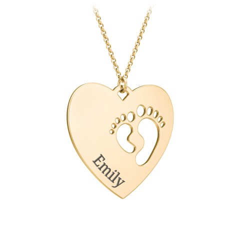 Engravable Heart with Baby Feet Cutouts Pendant – 18K Gold Plated Silver