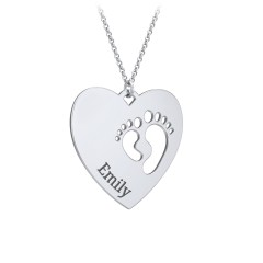 Engravable Heart with Baby Feet Cutouts Pendant – Sterling Silver