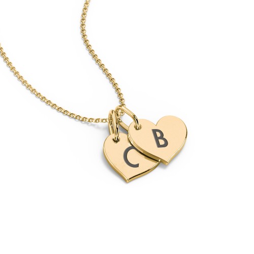 Initial 2 Heart Disc Necklace – 18K Gold Plated Silver