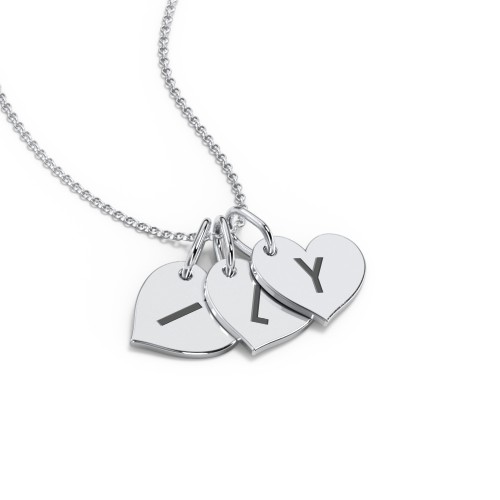 Initial 3 Heart Disc Necklace