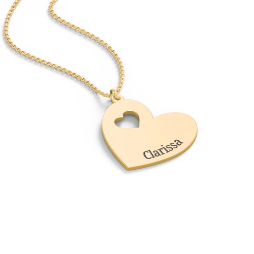 Engravable Heart In Heart Necklace with Heart Cutouts – 9kt Yellow Gold