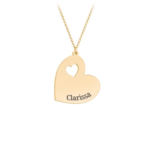 Engravable Heart In Heart Necklace with Heart Cutouts – 9kt Yellow Gold