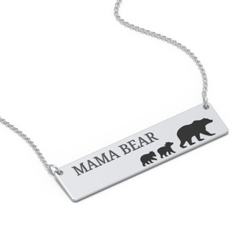 Engravable Mama Bear Bar Necklace with 2 Cubs