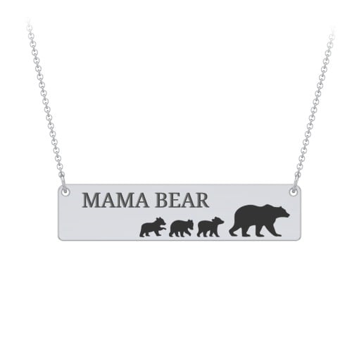 Engravable Mama Bear Bar Necklace with 3 Cubs