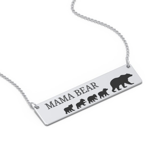 Engravable Mama Bear Bar Necklace with 4 Cubs – Sterling Silver