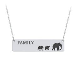 Engravable Mama Elephant Bar Necklace with 2 Calves