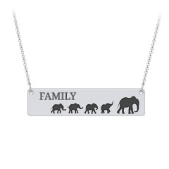 Engravable Mama Elephant Bar Necklace with 4 Calves – Sterling Silver