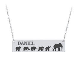 Engravable Mama Elephant Bar Necklace with 5 Calves in 925 Sterling Silver