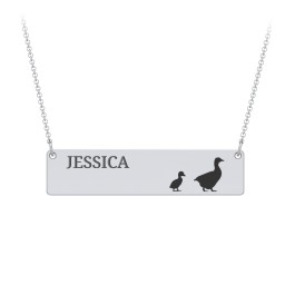 Engravable Mama Goose Bar Necklace with 1 Gosling in 925 Sterling Silver