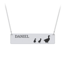 Engravable Mama Goose Bar Necklace with 2 Goslings in 925 Sterling Silver