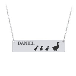 Engravable Mama Goose Bar Necklace with 3 Goslings in 925 Sterling Silver