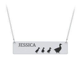 Engravable Mama Goose Bar Necklace with 3 Goslings in 925 Sterling Silver