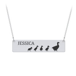 Engravable Mama Goose Bar Necklace with 4 Goslings in 925 Sterling Silver