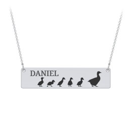 Engravable Mama Goose Bar Necklace with 5 Goslings in 925 Sterling Silver