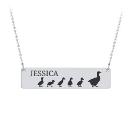 Engravable Mama Goose Bar Necklace with 5 Goslings in 925 Sterling Silver