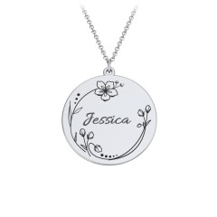 Engravable Floral Disc Necklace
