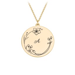 Engravable Floral Disc Necklace in 9K Solid Yellow Gold