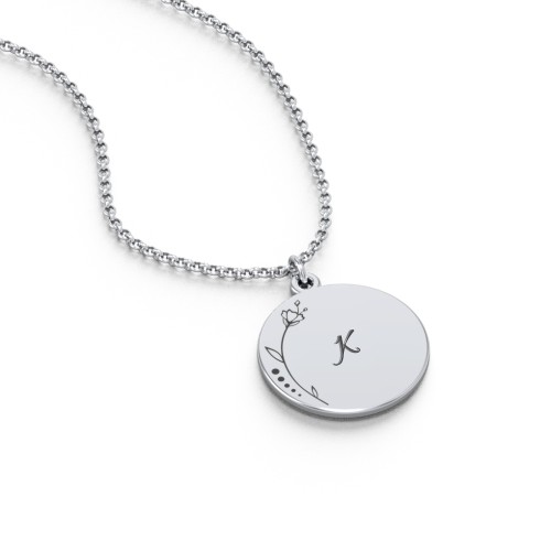 Engravable Floral Small Disc Necklace – Sterling Silver