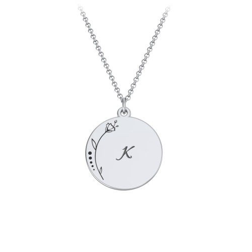 Engravable Floral Small Disc Necklace – Sterling Silver