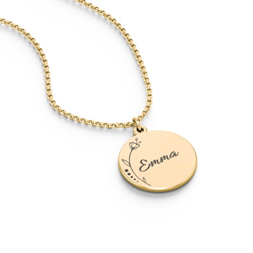 Engravable Floral Small Disc Necklace – 9kt Yellow Gold