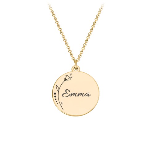 Engravable Floral Small Disc Necklace – 9kt Yellow Gold