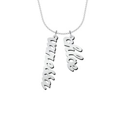 Personalised Vertical 2 Names Necklace in Emeril Font in 925 Sterling Silver