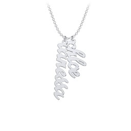Personalised Vertical 2 Names Necklace in Emeril Font in 925 Sterling Silver