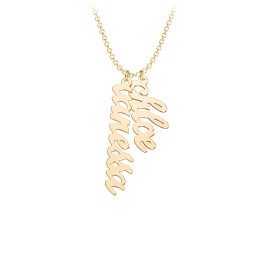 Personalised Vertical 2 Names Necklace in Emeril Font in 9K Solid Yellow Gold
