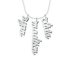 Personalised Vertical 3 Names Necklace in Emeril Font – Sterling Silver