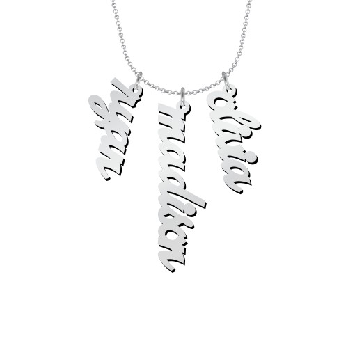 Personalised Vertical 3 Names Necklace in Emeril Font – Sterling Silver