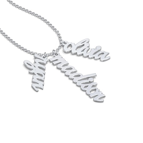Personalised Vertical 3 Names Necklace in Emeril Font – Sterling Silver