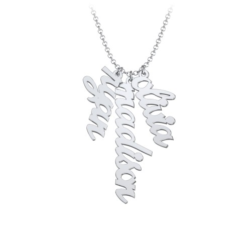 Personalised Vertical 3 Names Necklace in Emeril Font – Sterling Silver