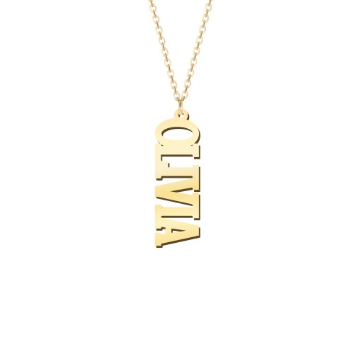 Personalised Varsity Vertical Name Necklace – 9kt Yellow Gold