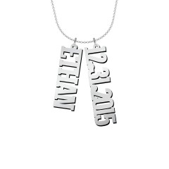 Personalised Varsity Vertical 2 Names Necklace – Sterling Silver