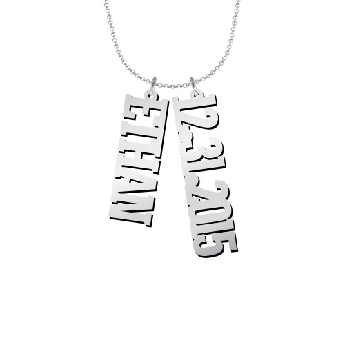 Personalised Varsity Vertical 2 Names Necklace – Sterling Silver
